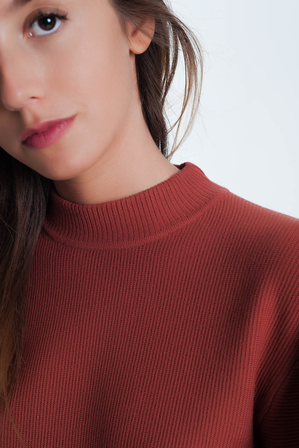 Brown sweater with long sleeves and round necklineSweaters