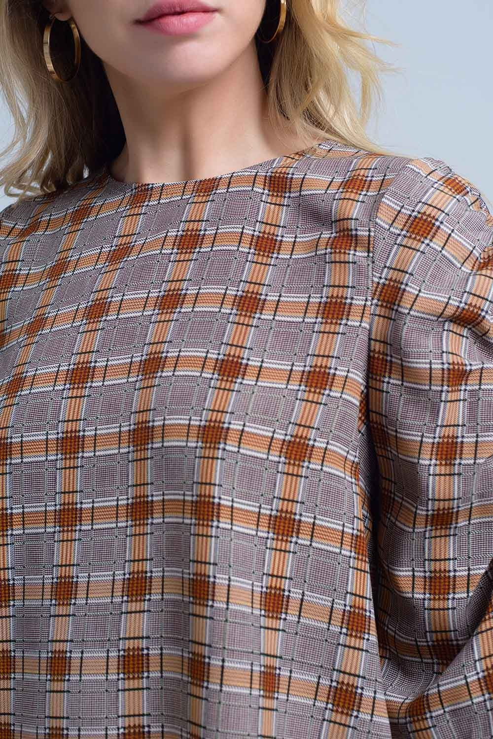 Brown top with check printBlouses