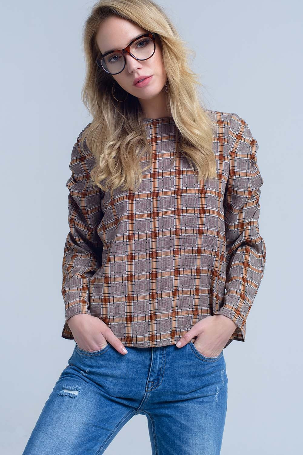 Brown top with check printBlouses