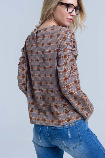 Brown top with check printBlouses