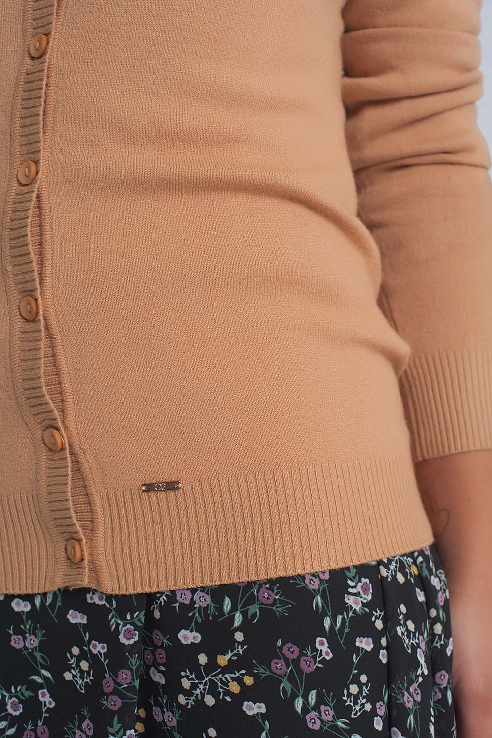 Button front cropped knit cardigan in camelSweaters