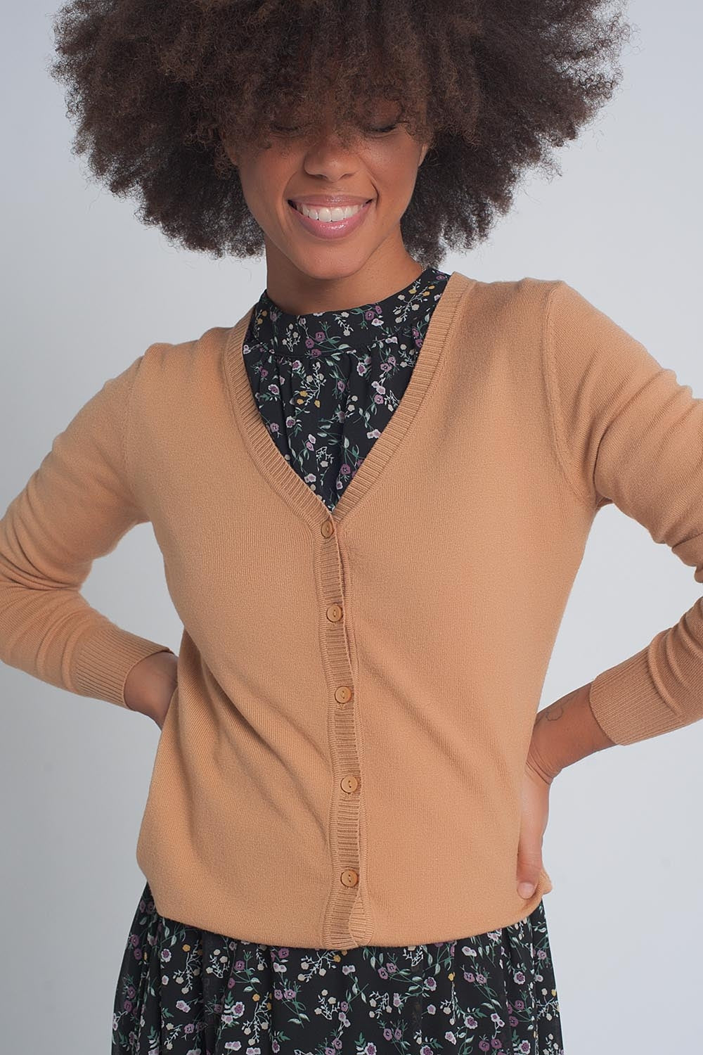 Button front cropped knit cardigan in camelSweaters