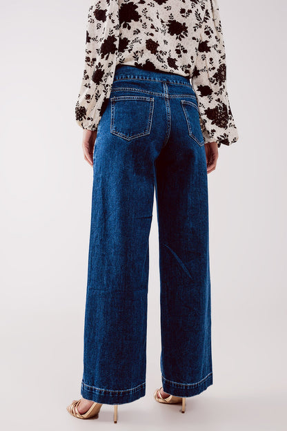 Button front jean in mid blue