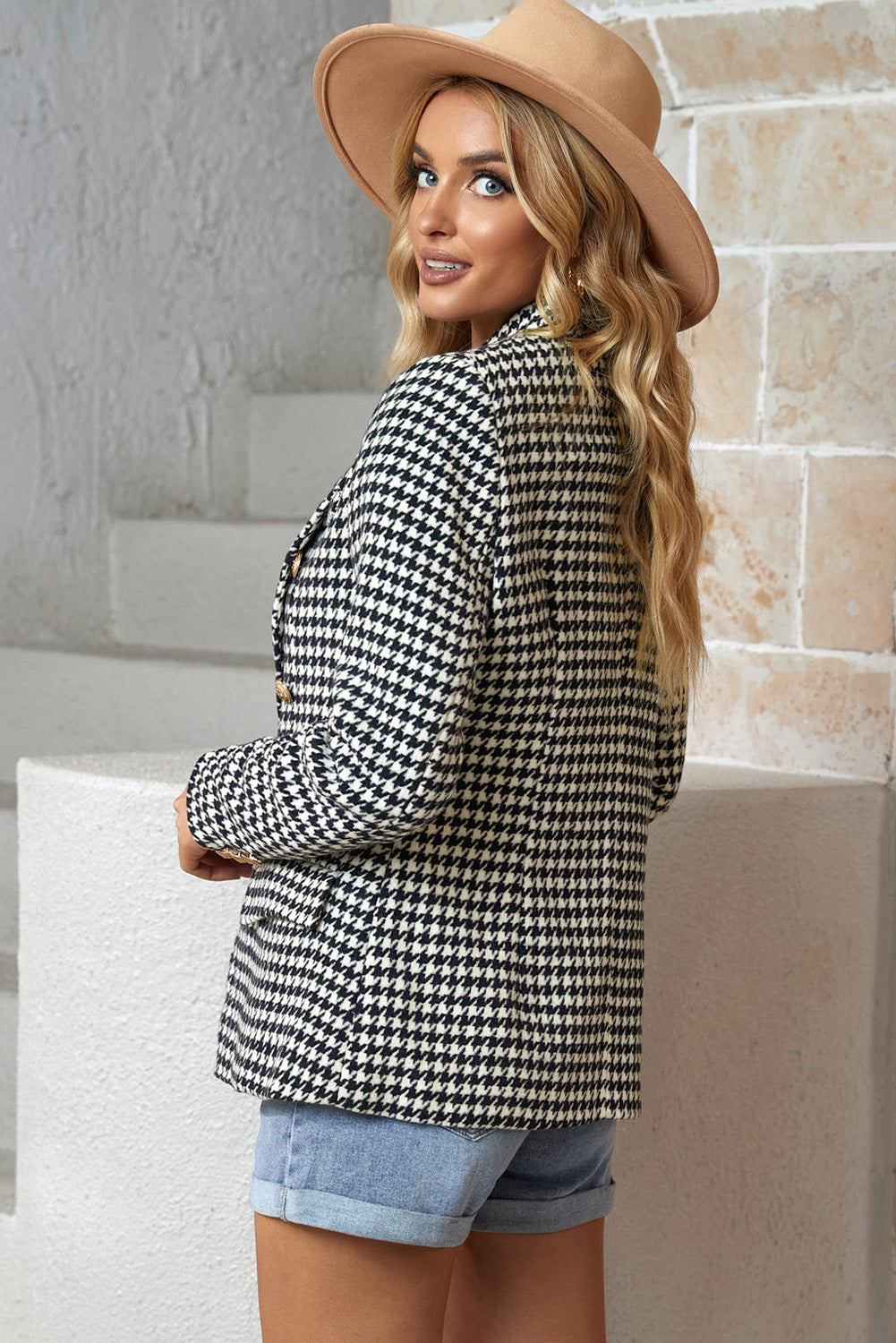Houndstooth Double-Breasted Blazer Posh Styles Apparel