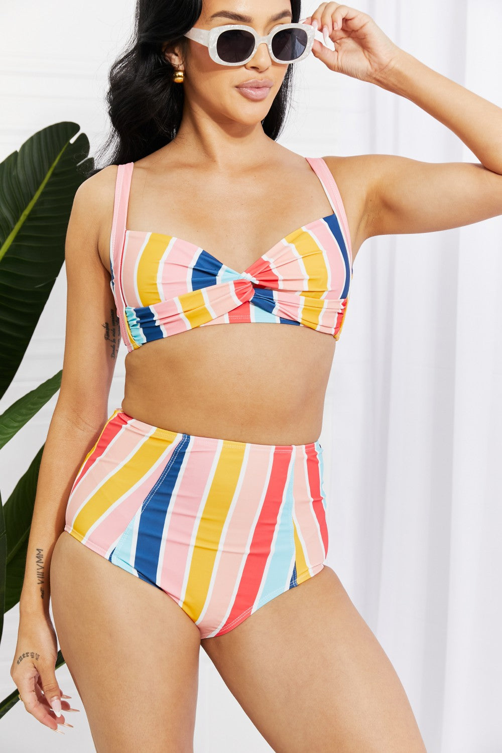 Marina West Swim Take A Dip Twist High-Rise Bikini in Stripe Posh Styles Apparel