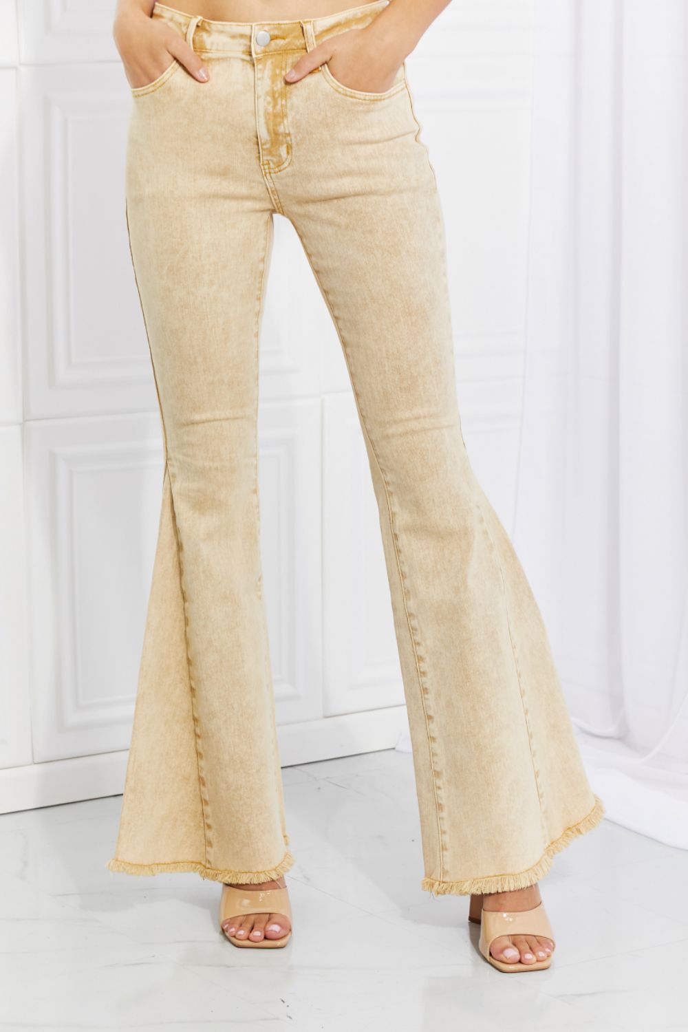 Color Theory Flip Side Fray Hem Bell Bottom Jeans in Yellow Posh Styles Apparel