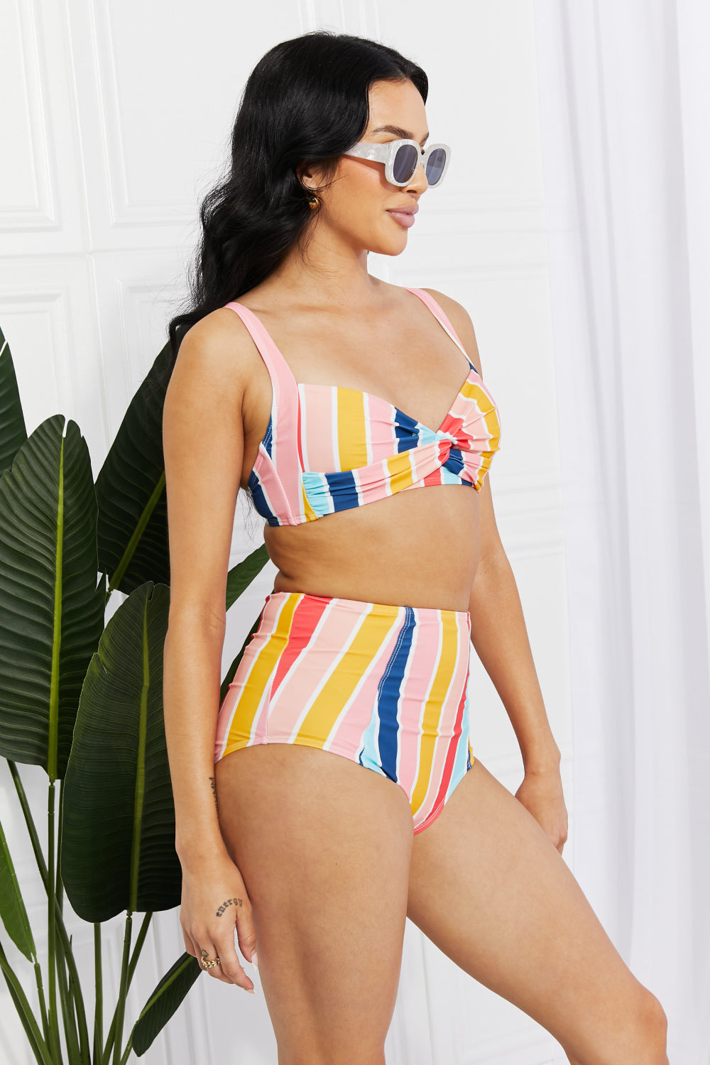 Marina West Swim Take A Dip Twist High-Rise Bikini in Stripe Posh Styles Apparel