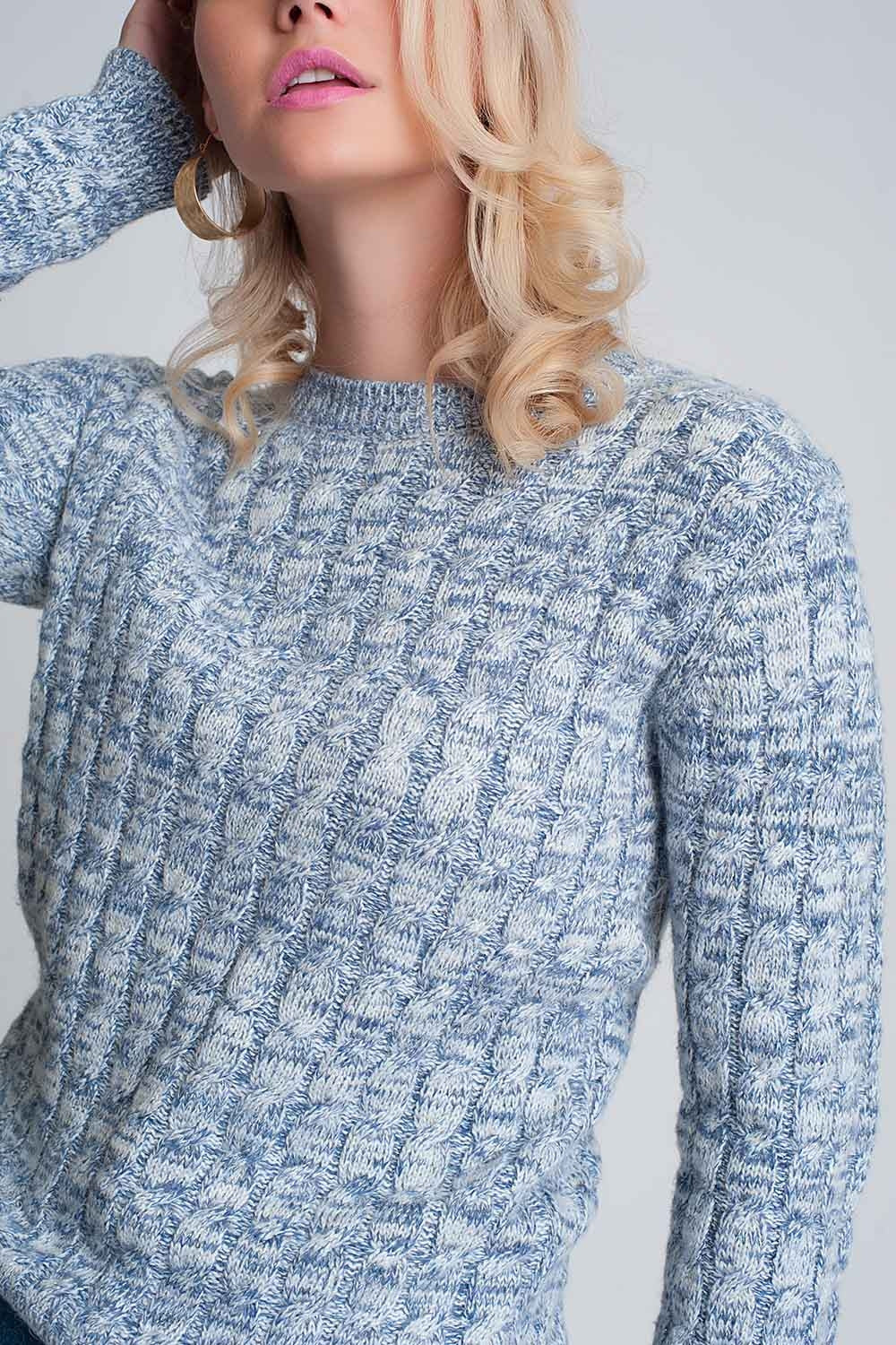 Cable knit sweater with round neck in blueSweaters