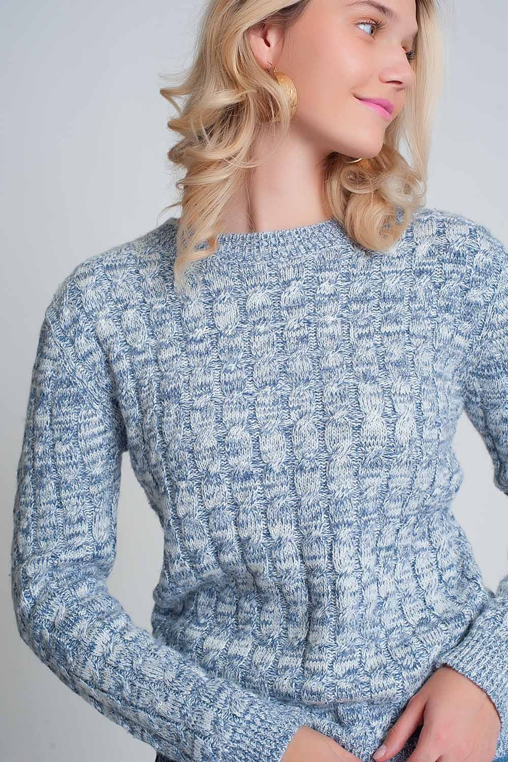 Cable knit sweater with round neck in blueSweaters