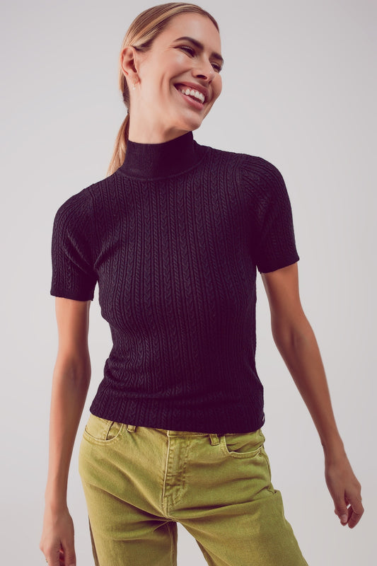 Cable knitted jumper in black Posh Styles Apparel