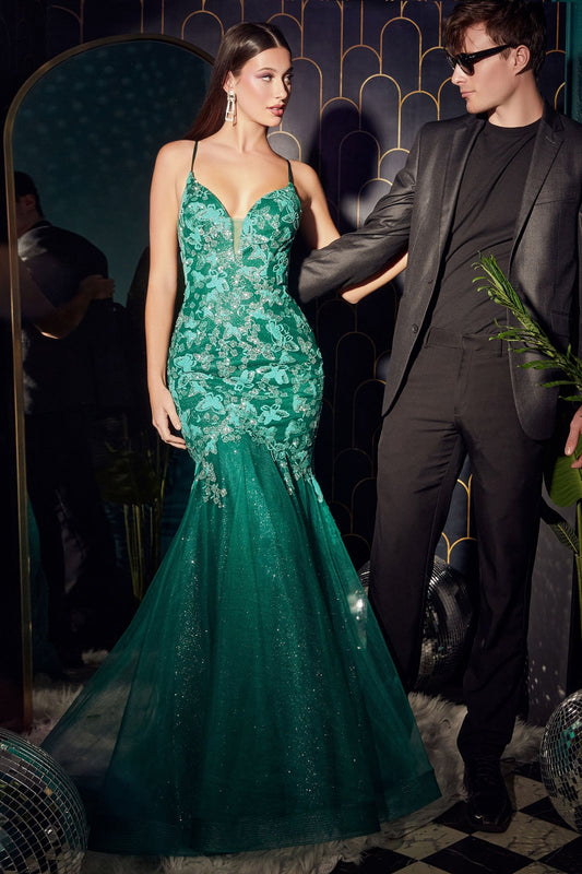Butterfly Print Mermaid Green Luxury Red Carpet Hollywood Gala Formal Prom & Bridesmaid Dress CDCB112-0