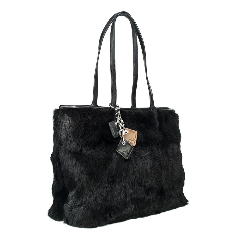 Olivia Black Fur Leather Handbag Posh Styles Apparel