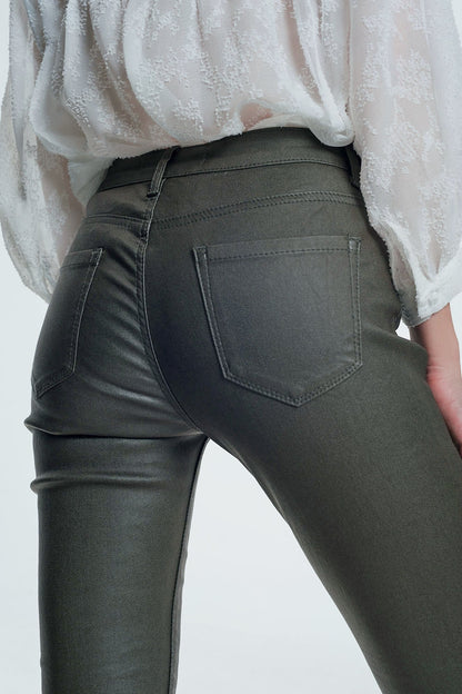 coated pants in khaki