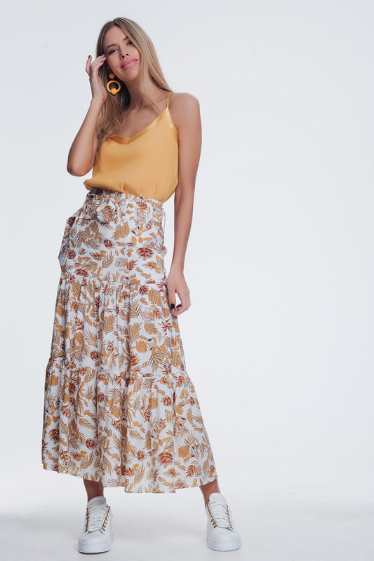 Q2 column midi skirt in jungle floral print