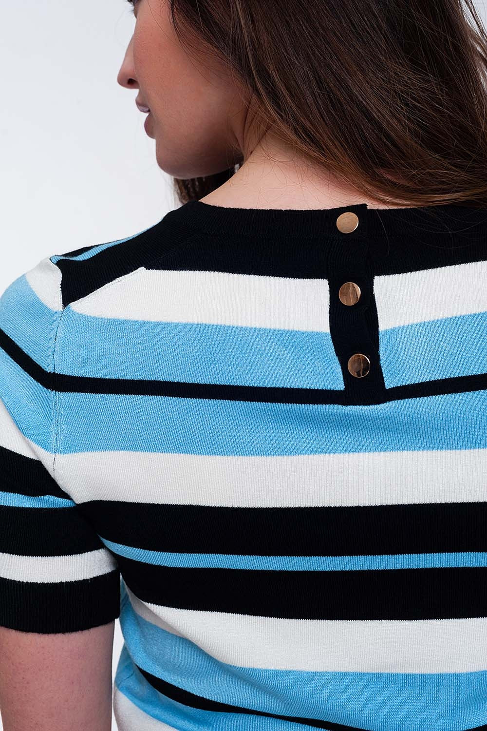 Crew neck boxy jumper with multi stripes in blueSweaters