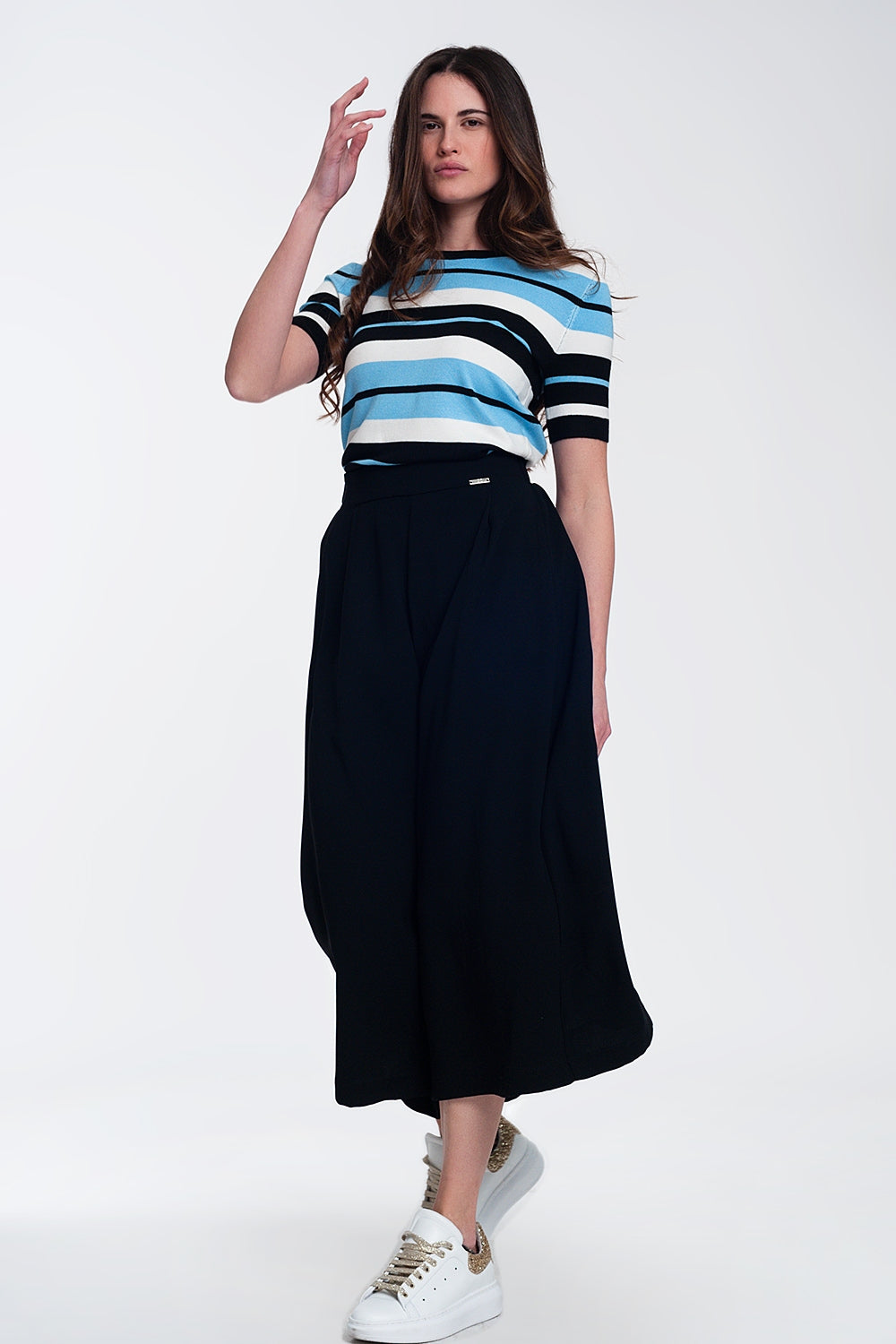 Crew neck boxy jumper with multi stripes in blueSweaters