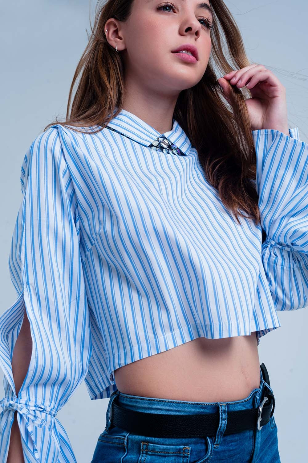 Cropped striped shirt in blueBlouses