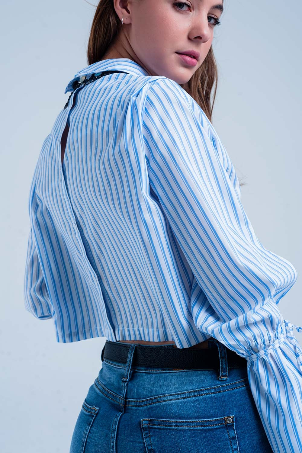 Cropped striped shirt in blueBlouses