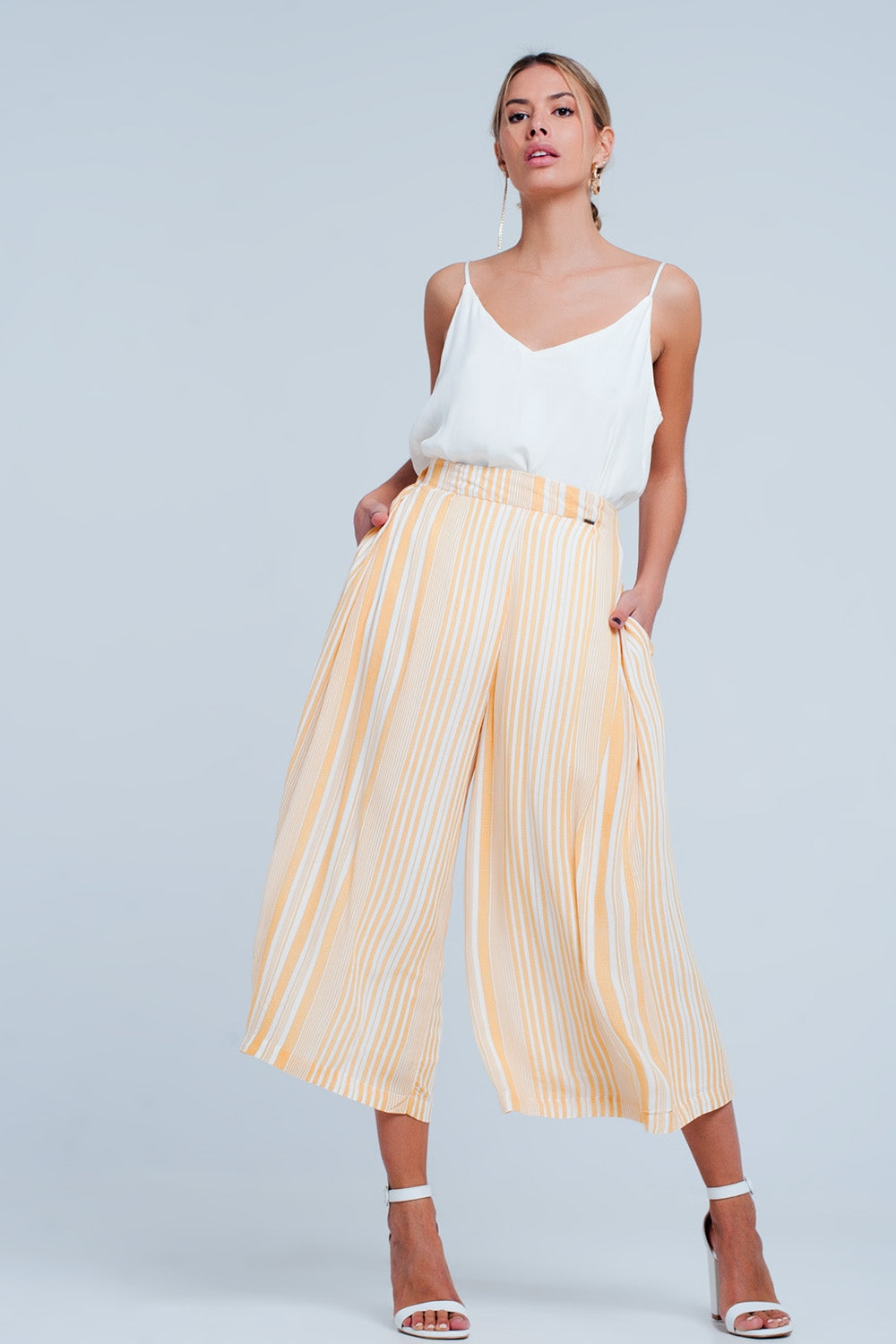 Q2-Culottes in yellow stripe-Pants