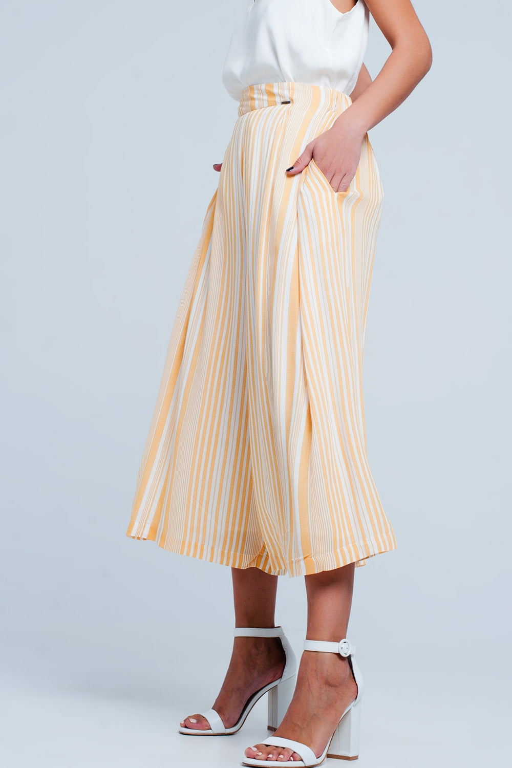 Q2-Culottes in yellow stripe-Pants
