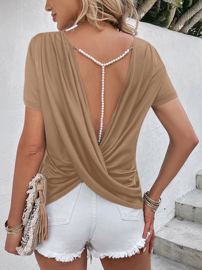 Beads Trim Back Twisted Blouse Posh Styles Apparel