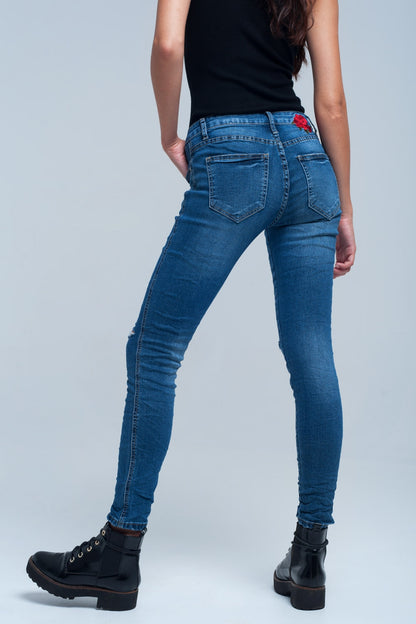 Skinny jean embroidered detailJeans