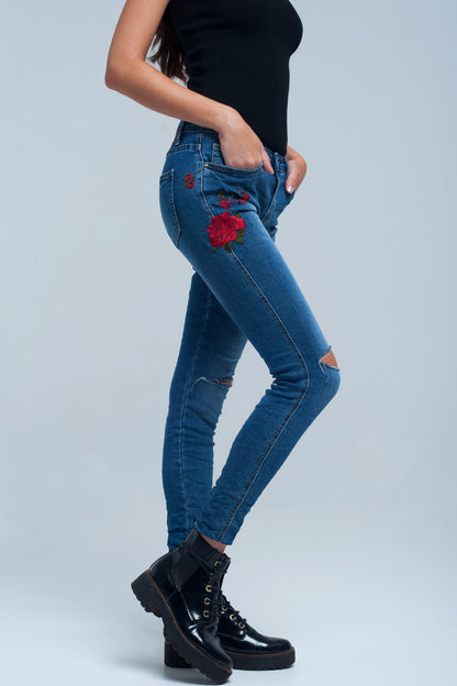 Skinny jean embroidered detailJeans