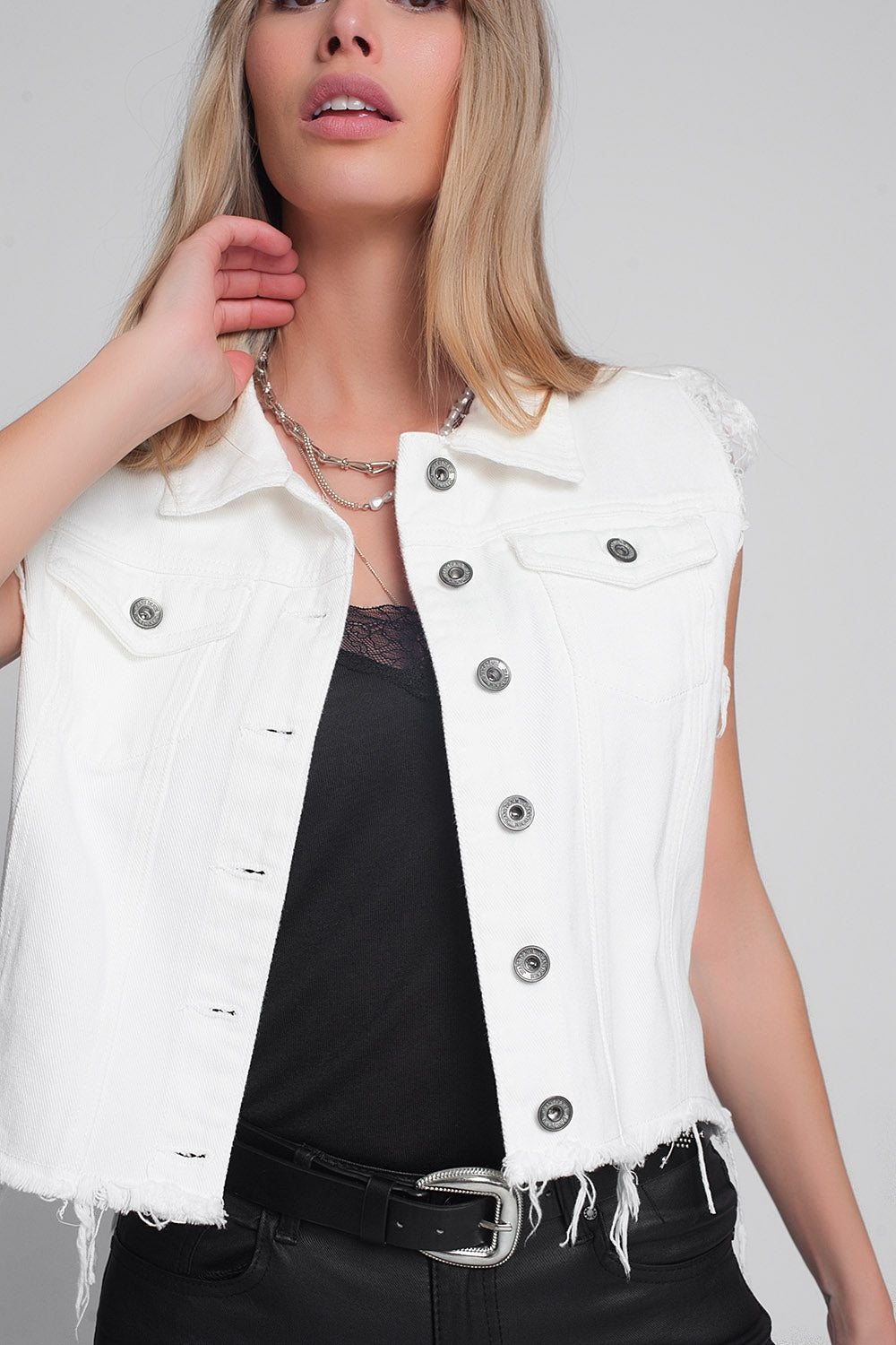 Denim vest in whiteCoats and Jackets