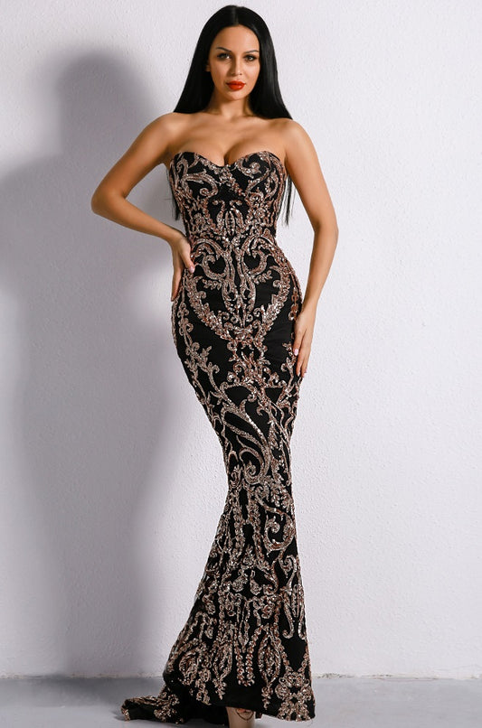 Black Embellished Sequin Mermaid Formal Gown