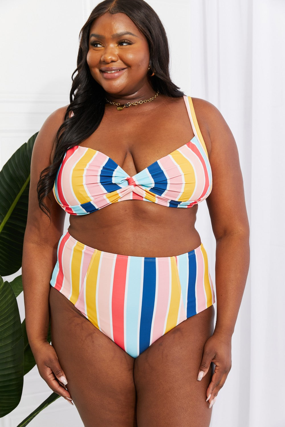 Marina West Swim Take A Dip Twist High-Rise Bikini in Stripe Posh Styles Apparel