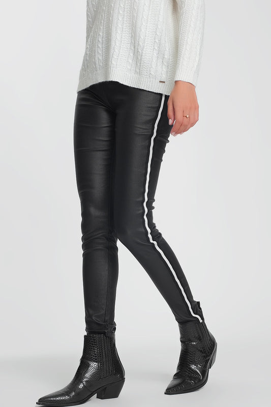 Q2 Faux leather side stripe legging in black