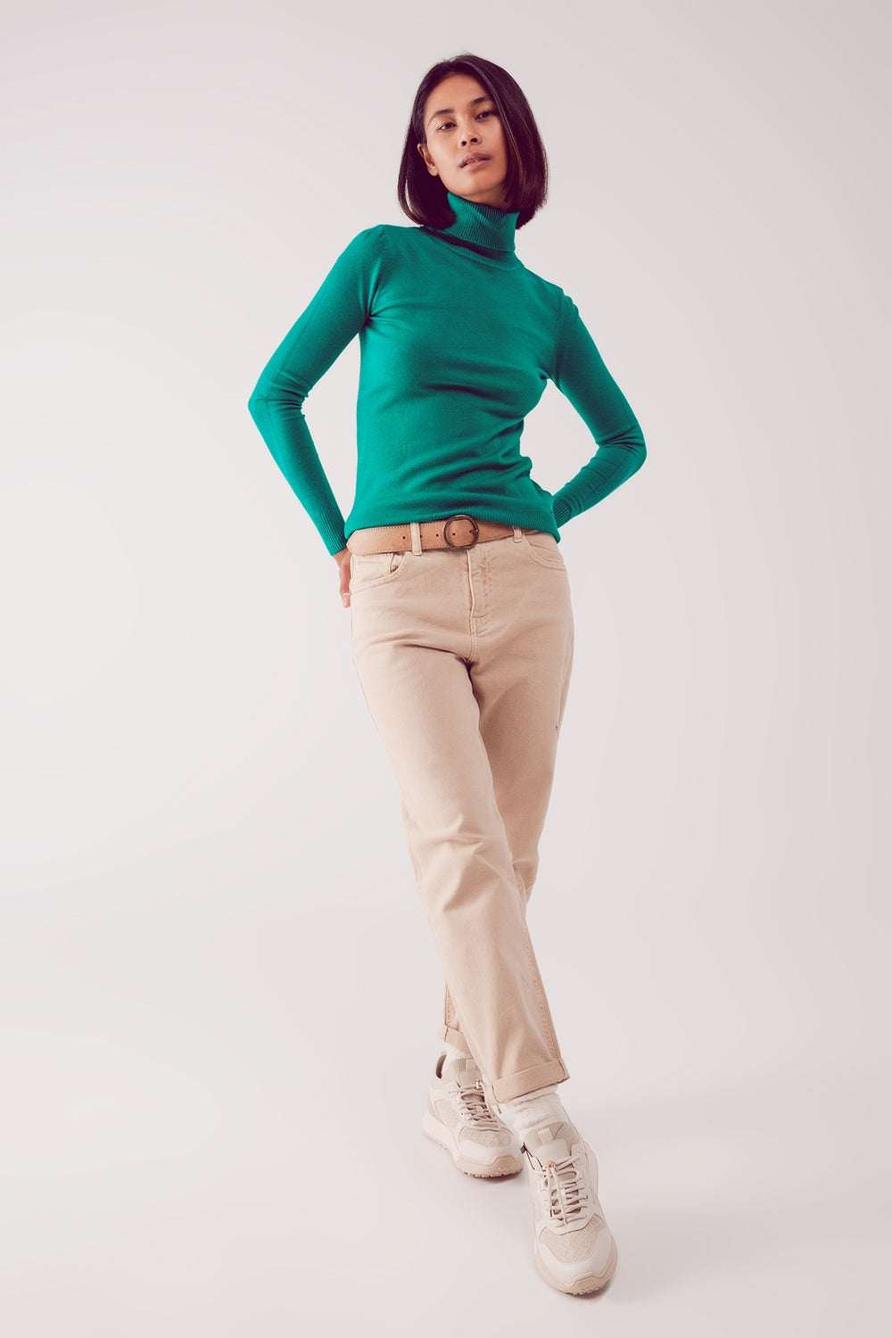 Fine knit high neck jumper in greenSweaters