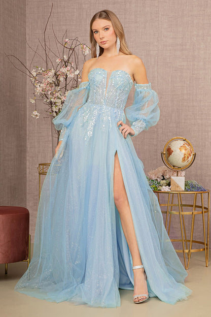 Sequin Glitter Sheer Bodice Illusion Sweetheart A-line Mesh Dress -10