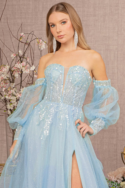 Sequin Glitter Sheer Bodice Illusion Sweetheart A-line Mesh Dress -3