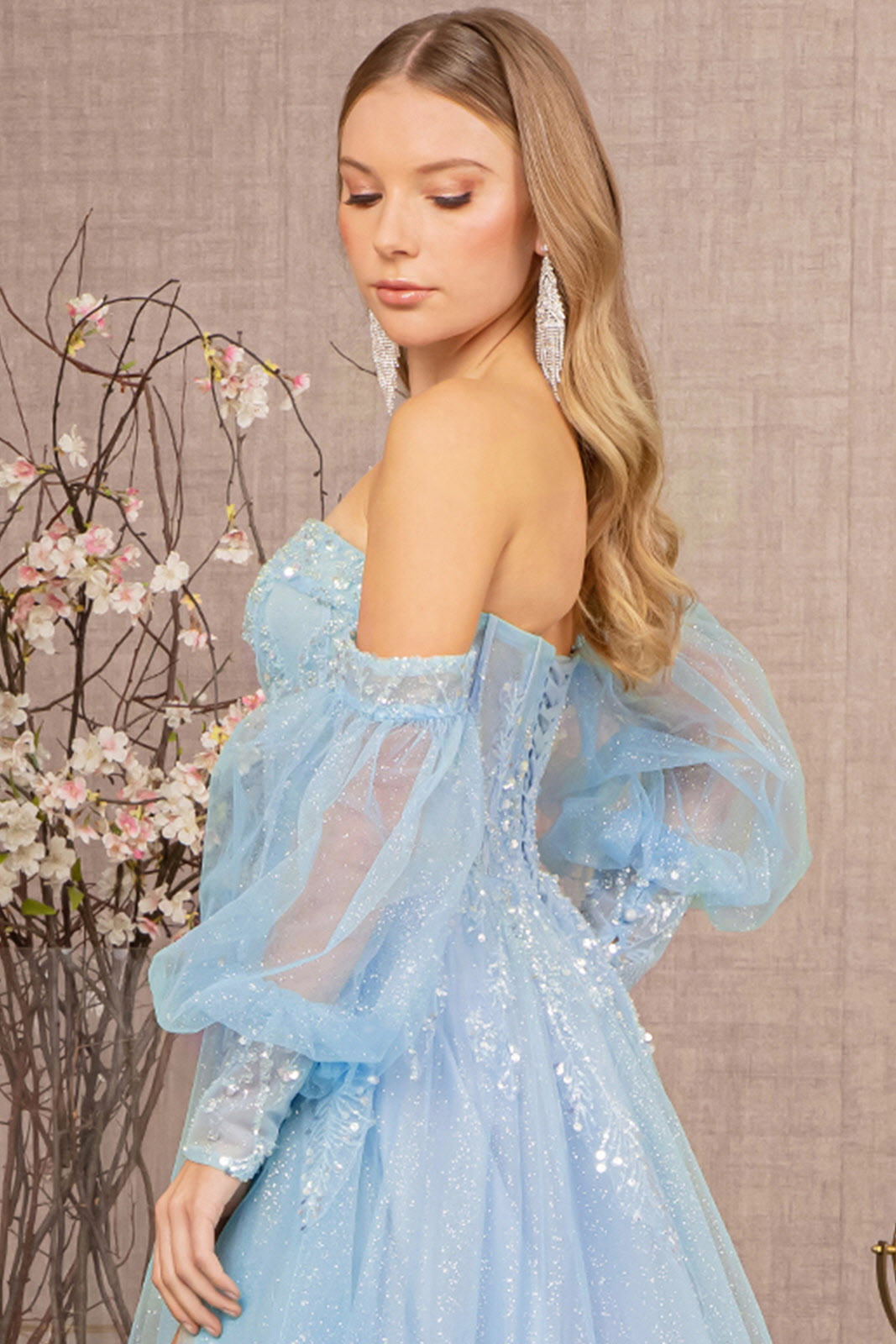 Sequin Glitter Sheer Bodice Illusion Sweetheart A-line Mesh Dress -4