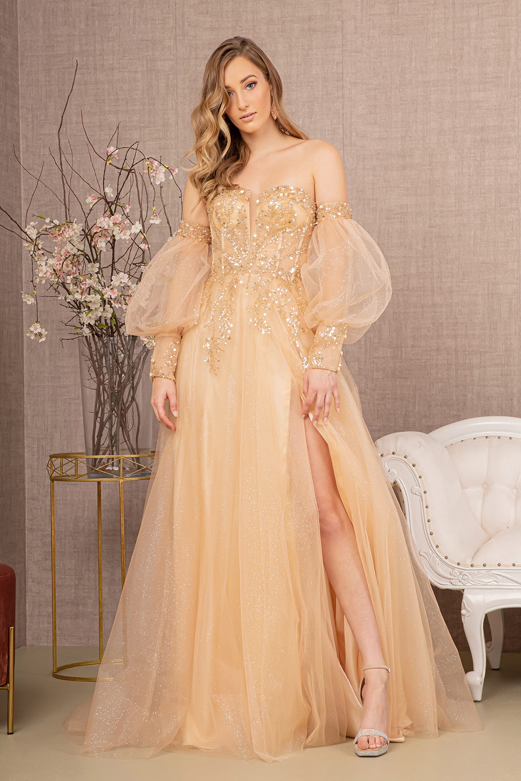 Sequin Glitter Sheer Bodice Illusion Sweetheart A-line Mesh Dress -11