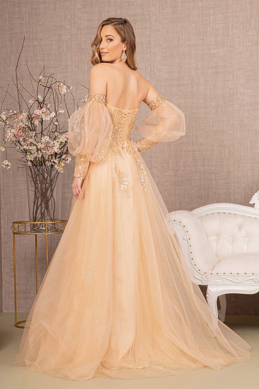 Sequin Glitter Sheer Bodice Illusion Sweetheart A-line Mesh Dress -6