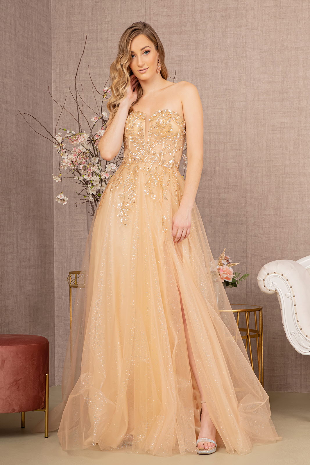 Sequin Glitter Sheer Bodice Illusion Sweetheart A-line Mesh Dress -7