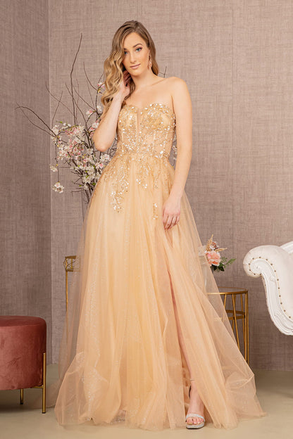 Sequin Glitter Sheer Bodice Illusion Sweetheart A-line Mesh Dress -7