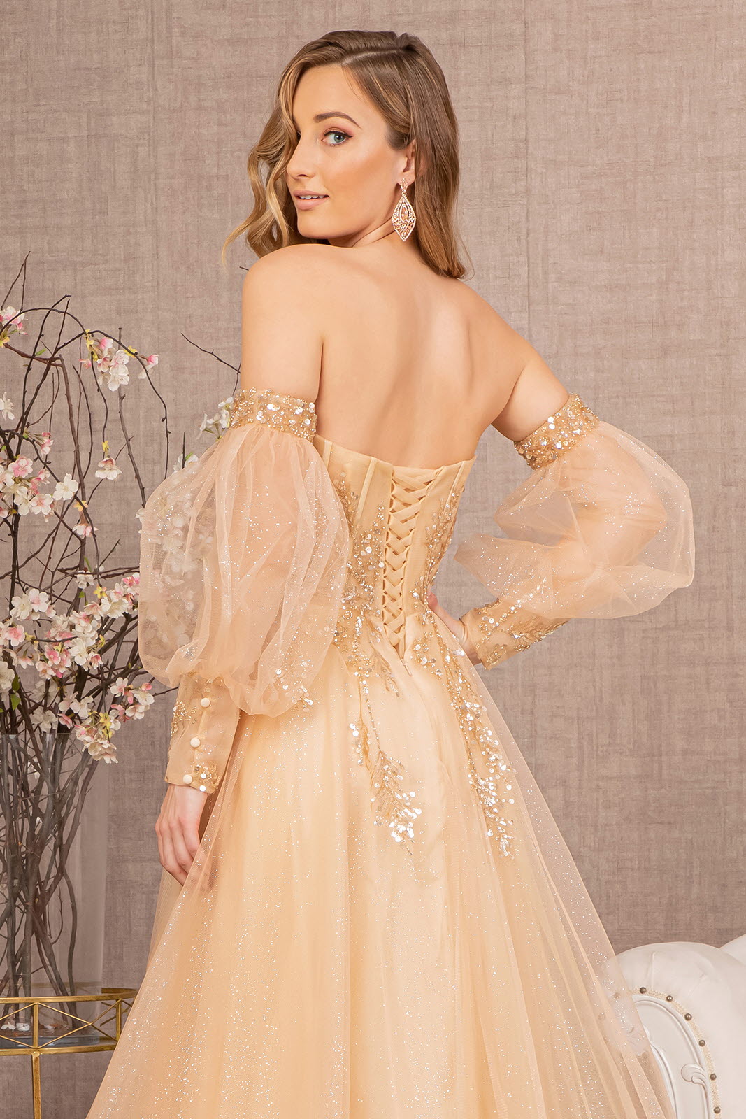 Sequin Glitter Sheer Bodice Illusion Sweetheart A-line Mesh Dress -9