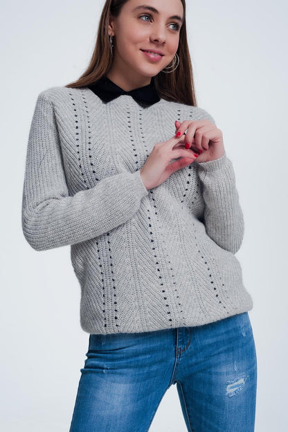 Gray sweater with knitted stripe detailSweaters