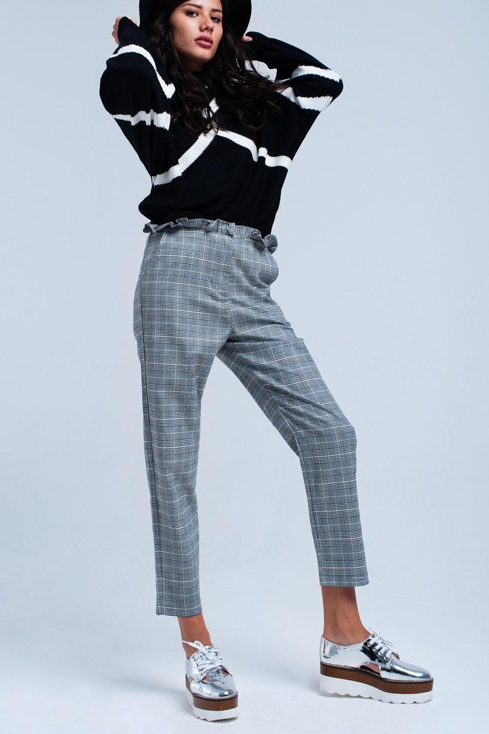 Gray tartan pattern pantsPants