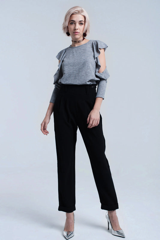 Gray top with ruffle and open detailBlouses