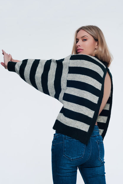 Green knitted sweater with grey stripesSweaters