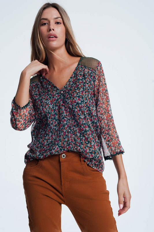 Green shirt with floral printBlouses