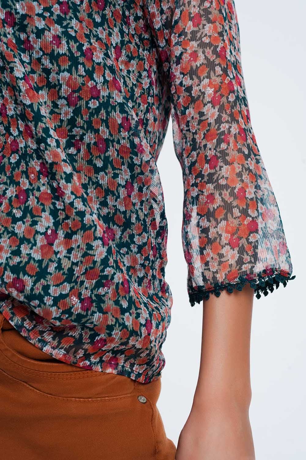Green shirt with floral printBlouses