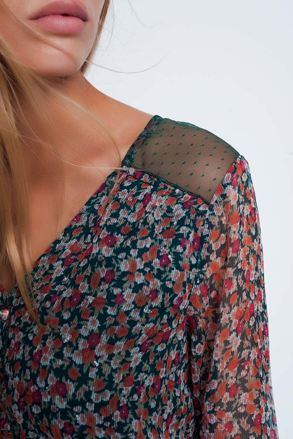 Green shirt with floral printBlouses