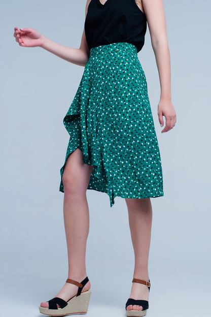 Q2-Green skirt with flower print-Skirts