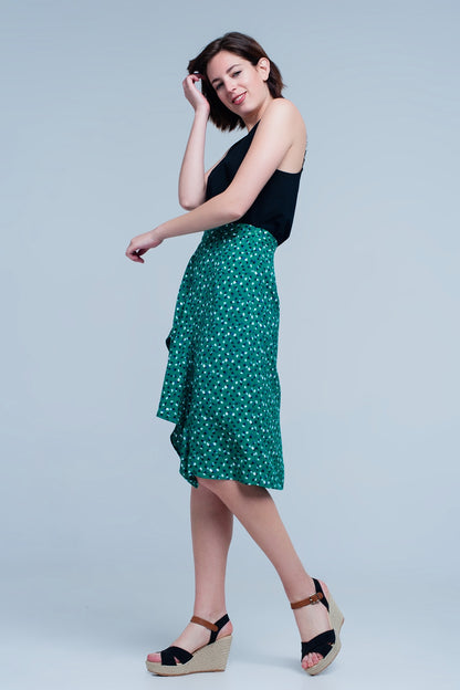 Q2-Green skirt with flower print-Skirts