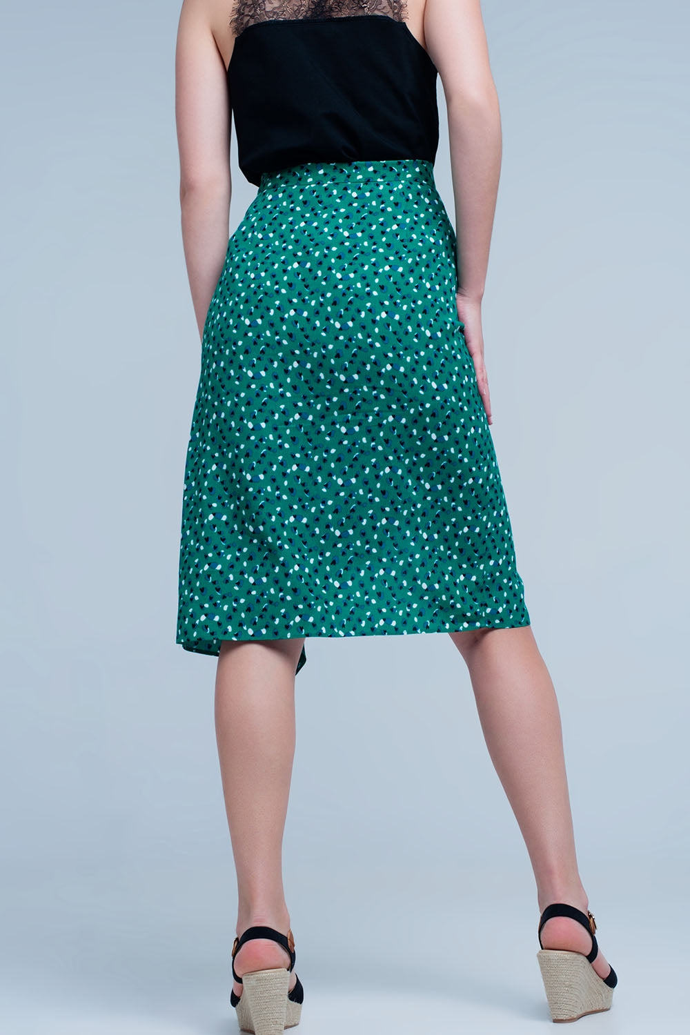 Q2-Green skirt with flower print-Skirts